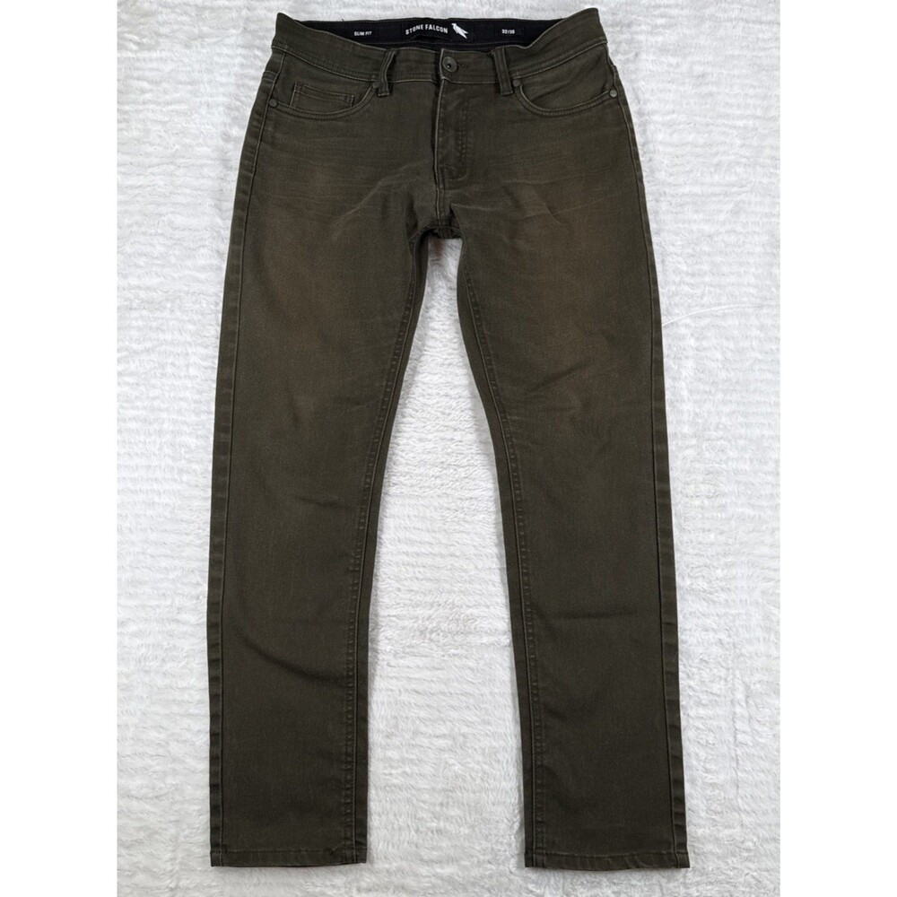 Stone Falcon Jeans Mens 32x30 Olive Green Slim Fit Straight Leg Stretch